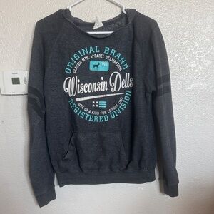 Exist Charcoal Crewneck Sweater with Teal & White Wisconsin Dells Logo